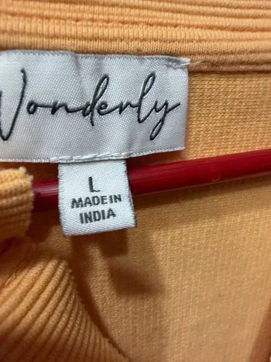 Wonderly Pastel Orange Ribbed Split Neck Long Sleeve Top Pocket [Size] - Picture 3 of 3